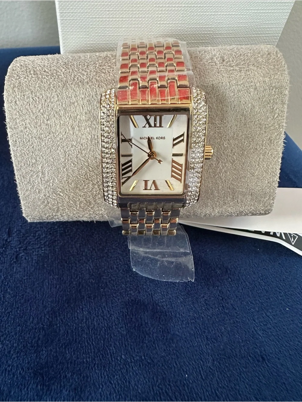 Michael Kors Petite Emery Gold-Tone Crystal Pavé Rectangular Watch NWT